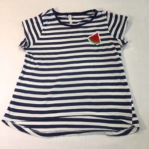 PINK LEMONADE Navy White Stripe Bi-Level Watermelon Top Shirt Size 12 Girls Kids